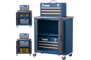 LARBANKE Tool Box Tool Cabinet on Wheels,Large-Capacity Tool Cabinet with Double Doors,Tool Chest with Wheels and Safety Lock,Tool Cabinet with Countertop can be Combined to form a Large Workbench