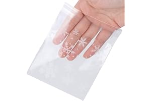 VIPITH Christmas Cellophane Bags, 100 Pcs Clear Resealable Snowflake Sealed Plastic Package Cellophane Bags with Adhesive Closure for Bakery, Cookie, Candies, Dessert Poly Bags, 3.9 * 3.9 Inch