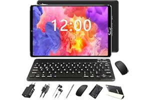 SUAAT Tablette 10 Pouces Android 11 4Go RAM + 64Go ROM 8 Cœurs | 8000mAh | Double Caméra 5+8MP | Bluetooth | WiFi | MicroSD 4-256 Go,Type C, avec Cas, Clavier et Souris, Noir Profond