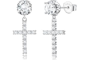 KRFY Croce Orecchini in Argento Sterling Cubic Zirconia Ipoallergenici Orecchini Dangle Placcati in Oro Bianco 18K Gioielli Hip Hop Orecchini Dangle Croce Iced Out per Donna Uomo