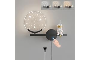KZT Applique Murale LED 8W avec Interrupteur Tactile Lampe de Chevet Dimmable pour garçons et filles Veilleuse Enfant Astronaute Lampe murale avec Prise pour Chambre D'enfant Salon Escalier Lumière