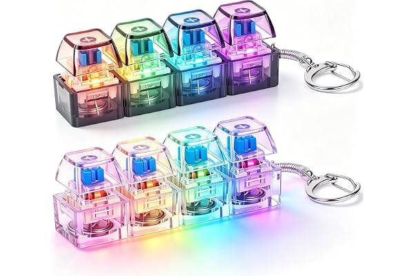 AUAUY Upplyst tangentbords-fidgetnyckelring, 2 st bärbar 4-knapps klickande tangentbords-fidget, Rolig lysande fidget-tangentbordsklickare för stresslindring, Cool dekomprimeringsnyckelring (svart och