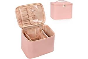 RELAVEL Kosmetiktasche Groß, Reise Make Up Tasche für Damen Gross Tragbarer Schminktasche Organizer mit Teiler und Griff Portable Beauty Case für Frauen (rosa)