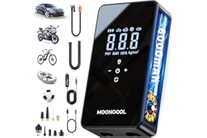 ‎MOONCOOL Luftpumpe Elektrisch Akku Kompressor Luftpumpe, MOONCOOL Reifenpumpe 150 PSI 12V 6000mAh akku Luftpumpe Auto mit Manometer, Auto-Ladekabel, Powerbank, Auto Off, LED, für Auto Fahrrad Motorrad Bälle