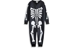 Show Me The Merch Black Skeleton Onesie | Microfleece Long Sleeve Zip-Up Halloween Costume | Classic Plain Design | Spooky Dress-Up Apparel for Kids