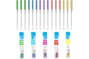 TUWONWA Lot De 60 Aiguilles De Machine à Coudre, 5 Tailles HAX1 65/9, 75/11, 90/14, 100/16, 110/18 Pour Couture De Tissus Fins à épais, Compatibles Avec La Plupart Des Machines à Coudre Domestiques