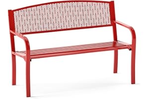 ‎COSTWAY COSTWAY Gartenbank Metall, wetterfeste Sitzbank für 2 Personen, Balkonbank mit Armlehne, Metallbank bis 300 kg belastbar, Eisenbank für Garten, Terrasse, Balkon, 128 x 60 x 86 cm (Rot)