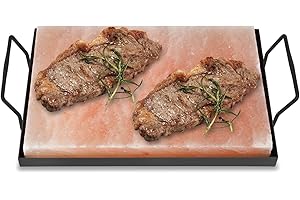Ansobea Set di Pietre Salate XXL per Grigliare, 20 x 30 x 3 cm, Con Piastra in Ferro, Cristallo di Sale Originale, Pietra Riutilizzabile per Barbecue