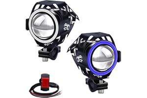 Biqing 2Pcs Motorcycle Spotlight with Switch,U7 Blue Motorcycle Additional Lights LED Fog Lights 12V 24V Motorbike Front Spotlights Driving Daytime Lights with High Low Beam Strobe