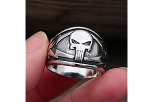 XJruixi Gothic Personality Punisher Skull Ring for Men Punk Hip Hop Stainless Steel Bike Punisher Rings Cool Men Fashion Jewelry Gift