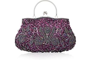 CORIOS Bolsa de Noche para Mujer Vintage Floral con Cuentas Clutch Embrague de Lentejuelas Bolsos de Fiesta Bolso de Boda Elegante Bolso de Hombro para Lujoso Fiesta de Graduación Banquete Púrpura