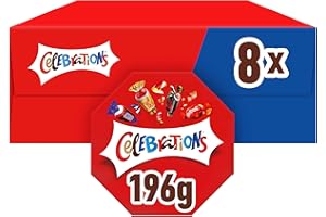 Celebrations, Snack Assortiti al Cioccolato, Praline Miste al Cioccolato Mars, Bounty, Snickers, Twix, Maltesers e Altri Ancora, 8 Scatole da 196g, Cioccolatini Natalizi