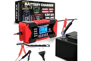 PANCHOR Cargador Baterias Coche 12V6A | Cargador De Batería Coche con Función Inteligente | Reparación Automática | Pantalla LCD | Automóviles Moto Camión AGM Gel SLA