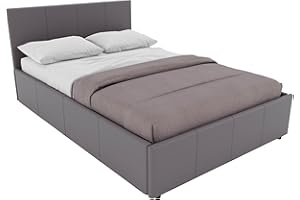 Vida Designs Lisbon Ottoman Faux Leather Bed, Grey (Small Double 4Ft - No Mattress) (UKFR Certified)