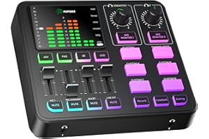 P PUPGSIS PUPGSIS Gaming Audio Mixer, Audio Interface with Pro-preamp, 48V Phantom Power, Bluetooth 5.3, RGB Lighting, PC Sound Board for Streaming, Podcasting, Recording, Content Creation
