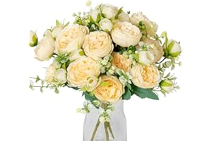 ‎JUSTOYOU JUSTOYOU 4 Bündel Künstliche Pfingstrose mit 20 Köpfen Blumen Gefälschte Pfingstrosen Seidenblumensträuße für Hochzeit Zuhause Tischparty Fensterdekoration (Champagner)