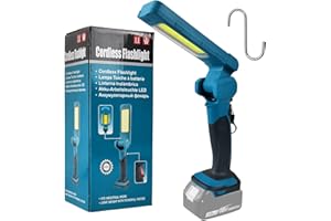 BQWEUN LED Arbeitsleuchte Akku, Taschenlampe Kann Um 180 Grad Nach Oben und Unten Klappen 360 Grad Nach Links und Rechts Drehen, 21V IP55 Arbeitsleuchte, für Autoreparatur und Heimbeleuchtung (Blau)