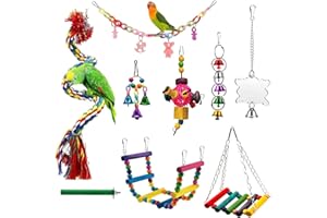 OMEHOIN Bird Parrot Swing Chewing Toys,9 Pack Bird Cage Toys- Hanging Swing Ropes Hammock Swing Toy Parrot Ladders Swing Hanging Bell Bird Stand Perch Bird Mirror for Small Bird