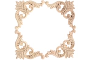 MUXSAM Wood Carved Corner Mouldings Onlay Applique Unpainted Furniture Decor 4pcs 14 * 14cm/5.51"*5.51" Classic
