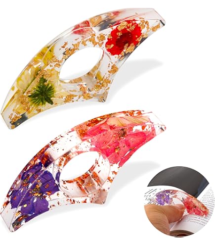 Supports De Page Avec Fleurs Séchées Prasacco - Résine - Marque-page Pouce - Lot De 2