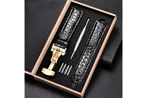 Overhil1s Patrón de cocodrilo Correas de Cuero de Banda de Reloj 18 mm 20 mm 22 mm 24 mm con Acero Inoxidable Cierre automático Banda de Reloj de Pulsera