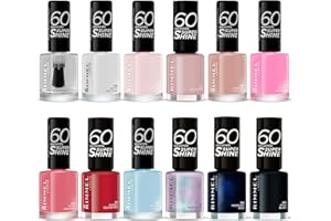 RIMMEL LONDON - 60 Seconds Super Shine Nail Polish Set - Super Glossy, Ultra Shiny Finish - Precise One Stroke Application - Up To 10 Days Wear - High Impact Colour - 12 Assorted Shades