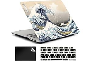 AMCJJ Kompatybilne z MacBook Air 13" etui z lat 2017 2016 2015 2014 2013 2012 2011 2010 wersja A1466/A1369, plastikowa twarda obudowa i osłona klawiatury i osłona ekranu - Kanagawa Japonia Wave
