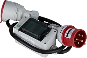 NAKA24 CEE 2412015/S Stecker und Steckdose 32A / 16A 5x2,5mm mit 3 Sicherungen je 16A. 32A auf 16A mit Phasenwender CEE Starkstrom Adapter