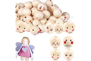 Ciovou 120 Stück Holzperlen mit Gesicht, Christmas 20mm Holzkugeln mit Gesicht, Natur Smiley Holzperlen mit Loch für diy Sorgenwurm, Glückswürmchen, Bastelarbeiten Dekorationen