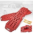 BUNKER INDUST Off-Road Traction Boards with Jack Lift Base, 2 Pcs Recovery Tracks Traction Mat for 4X4 Jeep Mud, Sand, Snow Traction Ladder-Red Tire Traction Tool