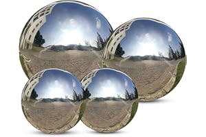 BONAFIDE Reflective Gazing Balls - Stainless Steel Silver Garden Balls, 360 Mirror Polished Spheres, Home Garden Decorations (Silver)_4Pcs