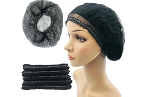 Vabrloy 100 Stück Haarnetz,53,3 cm Haarnetze Kopfhaube,OP Haube Haarhaube aus Einwegstoff,Bouffant Kappen Damen und Herren mit elastischem Stretch-Band,Schwarz