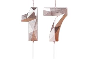 YIRAN Świece na 17 urodziny, świeczka dla niej, świece w kolorze różowego złota, świeca urodzinowa do ciasta, świeczka urodzinowa, świece do ciasta, dekoracje na przyjęcie urodzinowe, rocznicę ślubu