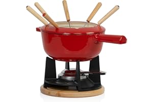 Mahlzeit Gusseisen Fondue Set für 6 Personen | 2 Liter | Fondueset 13 teilig mit Brenner und Gabeln | Fondue-Set, Käsefondue Set, Fleischfondue Set, Schokofondue Set (Rot emailliert)