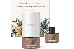 ‎SENSEFLOW SenseFlow Aroma Diffuser für Ätherische Öle SF101, Wasserloser Ultraschall Duftstecker Raumduft, 100% pflanzlich Lufterfrischer, 120-Tage Aroma für Zuhause - bis zu 100 m² - Australisches Santelholz