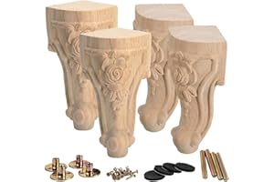 6 inch / 15cm Wooden Furniture Legs, La Vane Set of 4 European Style Solid Wood Carving Unfinished Furniture Replacement Feet Decoration for Sofa Cabinet Wardrobe Table Loveseat