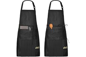 Viedouce 2 pack Delantales Ajustables del Cocinero con Bolsillo Cocina Delantale de Cocina para Mujeres Hombres, Delantal Chefs Cocina para Cocinar/Hornear,Rojo