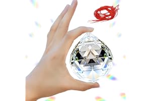 Adwikoso 1Pcs 80mm Kristallkugel Prisma Anhänger Glas Kronleuchter Hängende Anhänger Feng Shui Sonnenfänger Hochzeit Fensterdekoration mit 1Pcs rotem Seil (80mm, 1)