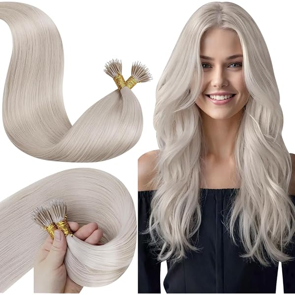 Beauty7 Microring Haarverlängerungen – 50 Strähnen, 60 Cm, Gewellt, Farbe #1B Schwarzbraun, Remy Echthaar