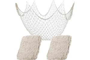 QSRTHFV 2 Pcs Fish Netting Decoration, Fish Netting Cotton Decorative Fishing Net Nautical Fish Net Ocean Themed Wall Hangings Fishnet for Mermaid Party Home Beach 39.4 x 78.7in (White)