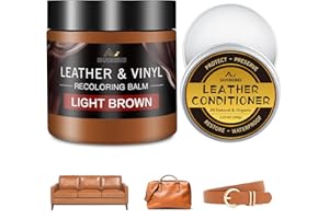 SHABEIBEI 200ml Leather Recoloring Balm with 100ml Conditioner, Light Brown Leather Repair Kit and Scratch remover for Furniture, Car Seats, Sofas – Dye & Restorer for Couches, Vinyl, PU, Faux