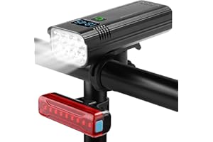 TELLEGANTE Bike Lights Front and Back, 8000 Lumens Super Bright 8 LED Bike Light, 6400mAh USB Rechargeable Bicycle Lights, Power Display & 5 Lighting Modes, Waterproof Headlight and Taillight for Road Mountain