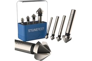 STONE REEF Set di svasatori conici professionali in acciaio HSS [4 pezzi con scatola di immagazzinaggio] – svasatura, punta svasata, metallo, legno, svasatura, svasatore per legno