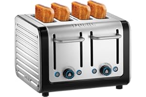 Dualit 46505 Architect 4 Slice Toaster | Brushed Stainless Steel with Black Trim | Extra-Wide Slots – Peek and Pop Function – Patented Perfect Toast Technology – Matching Kettle and Sandwich Cage Available