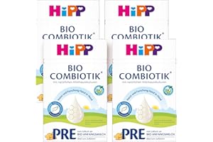 ‎HIPP HiPP PRE Bio Combiotik (4 x 600g), Anfangsmilch von Geburt an, mit natürlichen Milchsäurekulturen, enthält nur Lactose als Kohlenhydrat, in bester Bio-Qualität