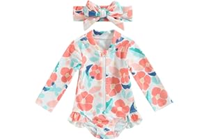 MoccyBabeLee Baby Girl Swimsuit Swimming Costume Long Sleeve One Piece Swimwear Zip Rash Guard Wetsuit Swimming Bathing Beachwear