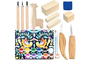 SELLINER 22 in 1 Wood Carving Kit,Wood Whittling Kit for Beginners,Wood Carving Tools with Whittling Knife and Carving Knives,Wood Carving Kit Includes 4Pcs Basswood Blocks Sandpapers Acrylic Paint