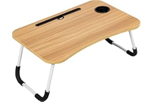 T-LOVENDO.ES Mesa Plegable Auxiliar portátil pequeña. Mesita para Ordenador en Cama, Sofa, salón, Cocina, Suelo. Posavasos. Patas Antideslizantes. Ranura para Tablet y Pen. Superficie Texturizada. 60x40cm