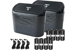 KITBEST Car Bin, 2 Pack Mini Car Trash Can Organizer with Lid and 120pcs Trash Bags & 4 Hooks. Small Garbage Rubbish Can Bag for Storage Organization, Front Back Seat Car Accessories Office Home