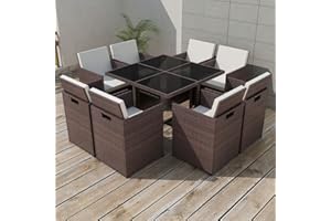 Festnight Juego de Comedor de Jardín, Muebles de Jardín Exterior 8 Plazas, Combinación Versátil Conjuntos de Sofas Exteriors con Cojíns, Set Comedor de jardín para Terraza o Balcón, Color Marrón